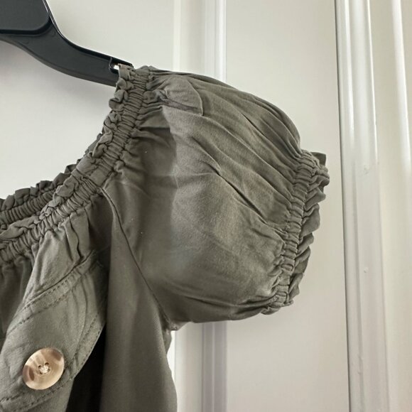 Arizona Jean Co. Womens Olive Green Off-The-Shoulder Rayon Blouse With Puff Slee - Picture 6 of 6